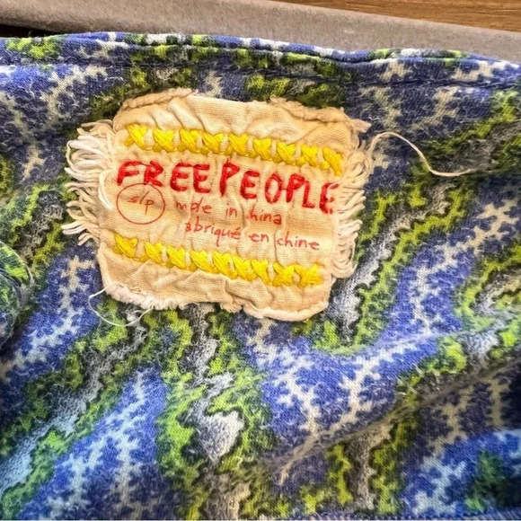 Free People Vintage Artsy Dress 90's Y2K Green Blue Small Boho Printed Festival - Picture 7 of 10